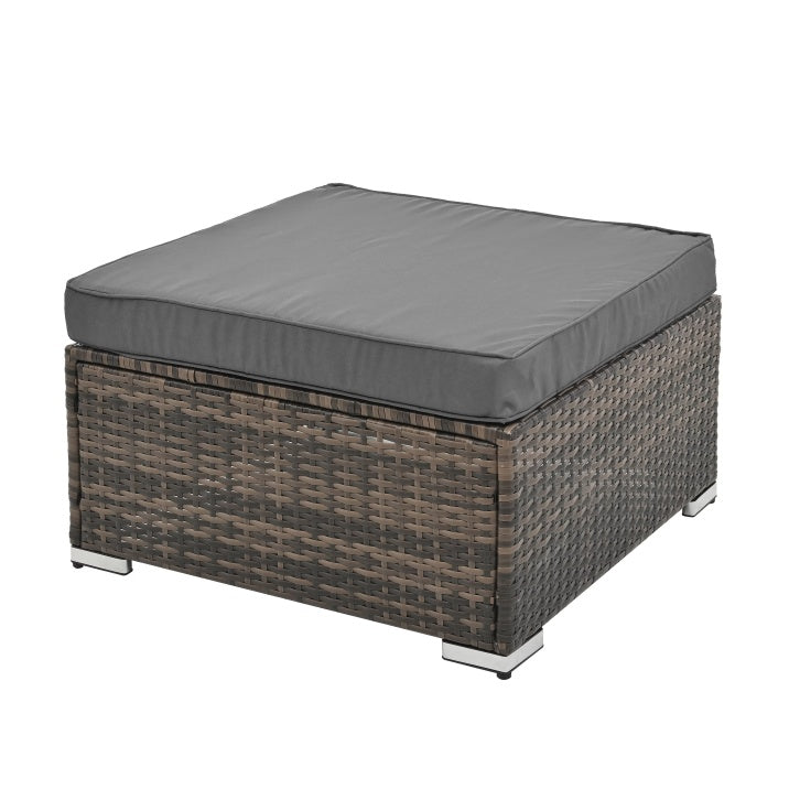 Patio Furniture 4-Piece Set – Seasonal PE Wicker Outdoor Sofa with Tempered Glass Coffee Table & Ottoman (Brown)