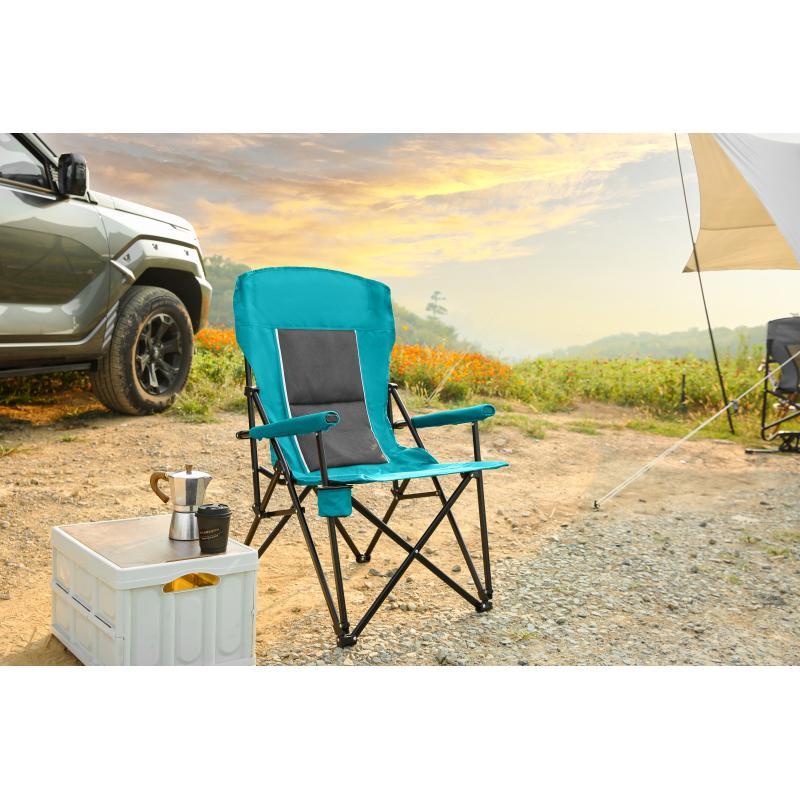 High-Back Heavy-Duty Lawn Chair – Foldable Red Camping Chair with Cup Holder (Supports up to 250 lbs)