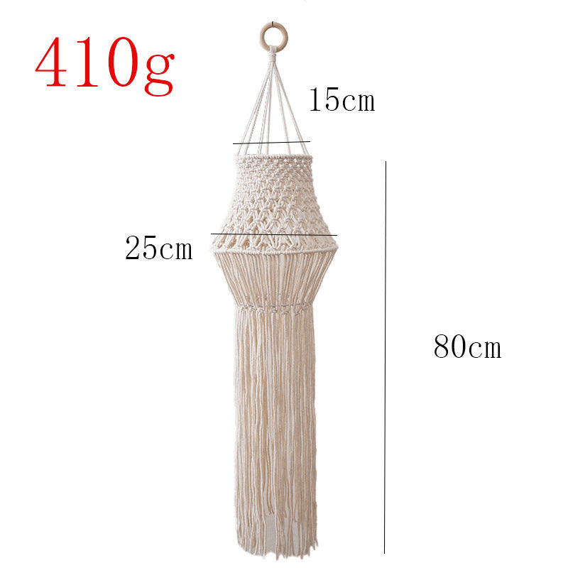 Bohemian Hand-Woven Cotton Lampshade – Artisan Tassel Pendant Light in Soft Beige