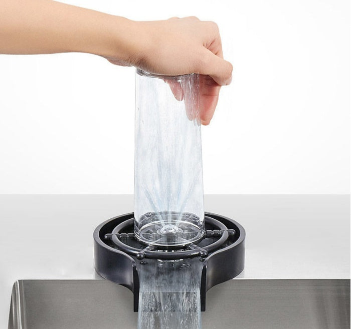 High-Pressure Stainless Steel Glass Washer – Automatic Cup Rinser with ABS Base & Optional Hose Set