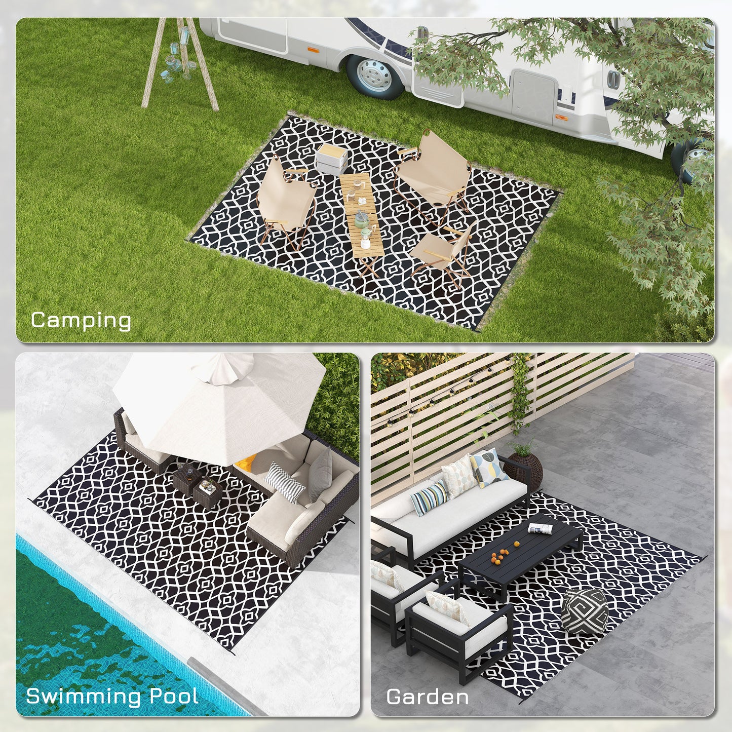 Outsunny Reversible Outdoor Rug – Waterproof, Portable & Effortlessly Stylish