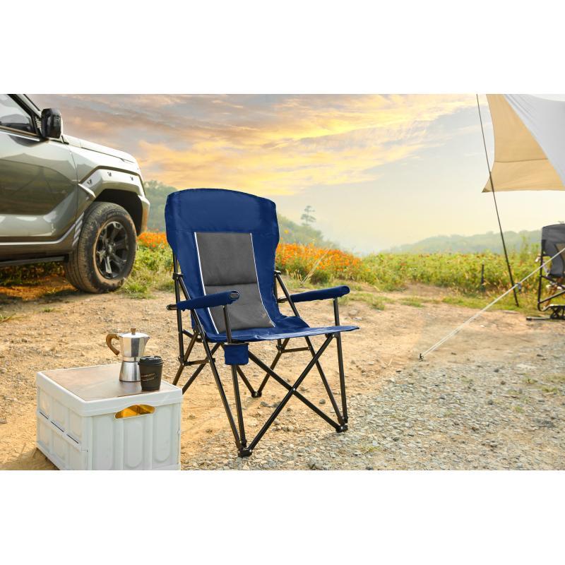 High-Back Heavy-Duty Lawn Chair – Foldable Red Camping Chair with Cup Holder (Supports up to 250 lbs)