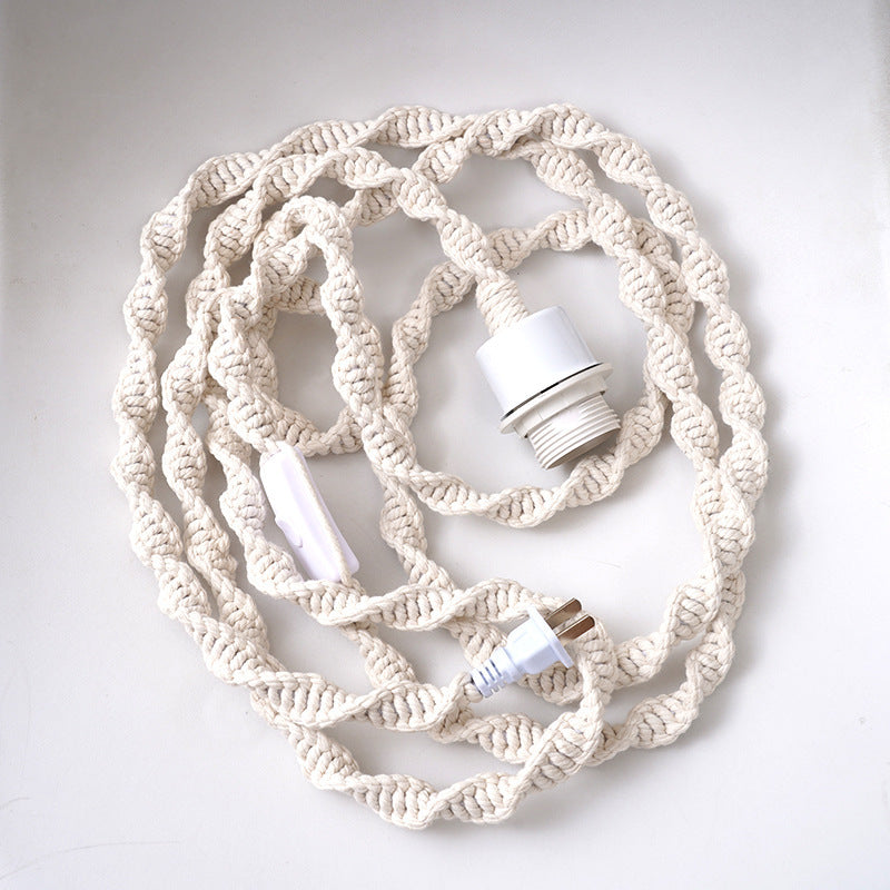 Bohemian Hand-Woven Cotton Lampshade – Artisan Tassel Pendant Light in Soft Beige