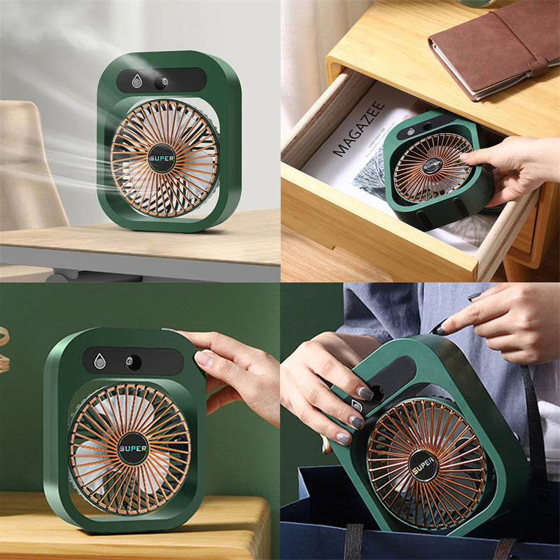 2-in-1 Portable Misting Desk Fan – USB Rechargeable Air Cooler & Humidifier with 3 Speeds