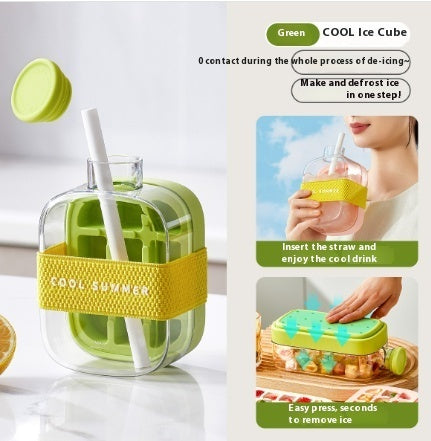 One-Click Instant Ice Maker Cup – Portable Drink Cooler with Straw & Curling Mold Design