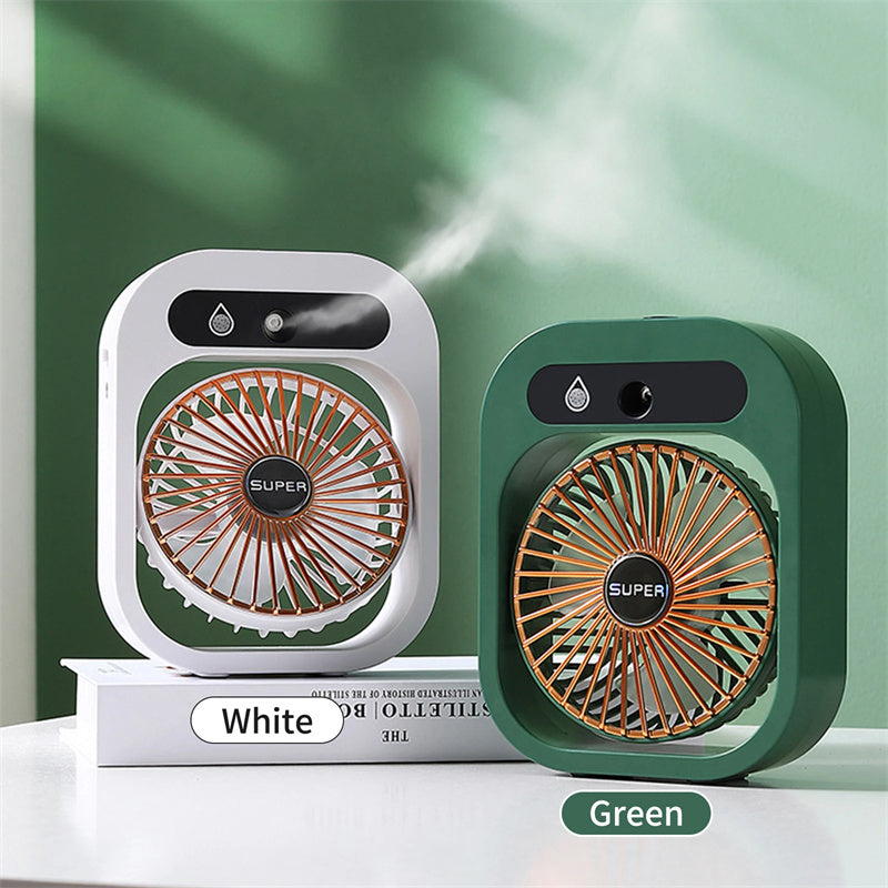2-in-1 Portable Misting Desk Fan – USB Rechargeable Air Cooler & Humidifier with 3 Speeds