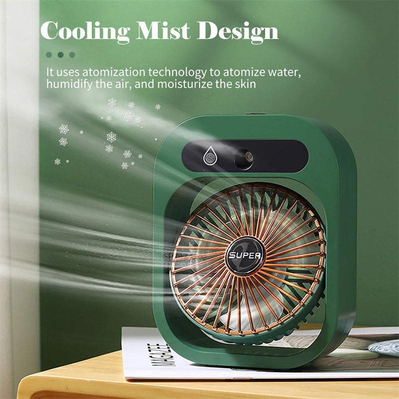 2-in-1 Portable Misting Desk Fan – USB Rechargeable Air Cooler & Humidifier with 3 Speeds
