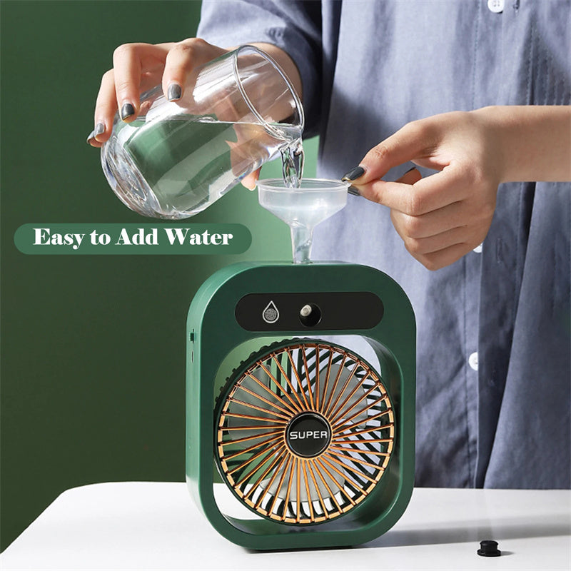 2-in-1 Portable Misting Desk Fan – USB Rechargeable Air Cooler & Humidifier with 3 Speeds
