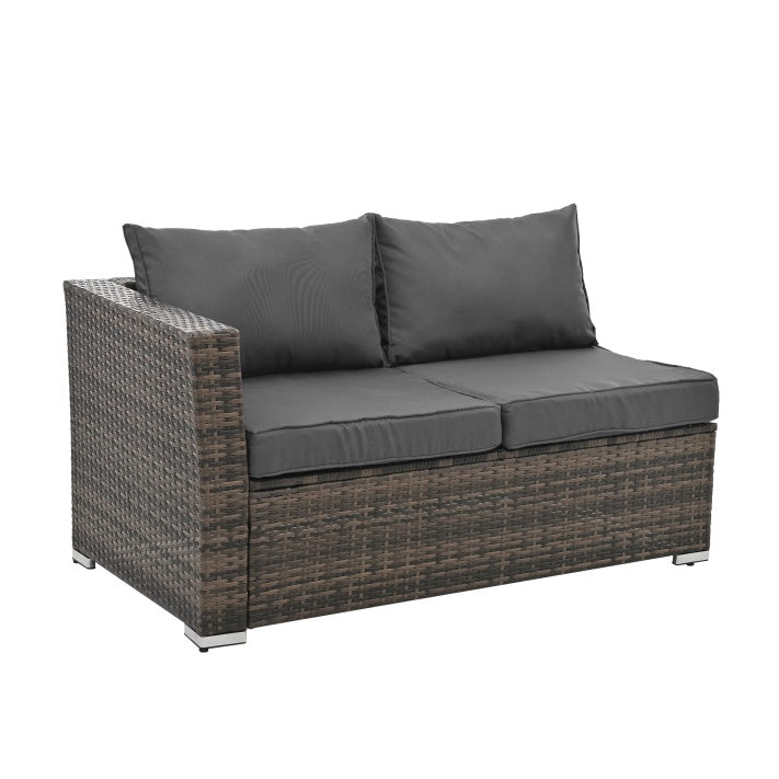Patio Furniture 4-Piece Set – Seasonal PE Wicker Outdoor Sofa with Tempered Glass Coffee Table & Ottoman (Brown)