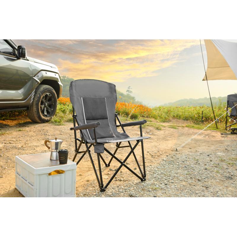 High-Back Heavy-Duty Lawn Chair – Foldable Red Camping Chair with Cup Holder (Supports up to 250 lbs)
