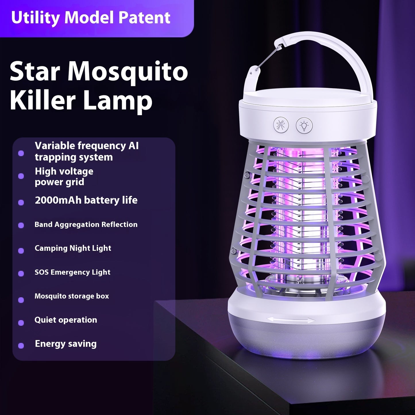 2-in-1 Electric Mosquito Killer Lamp – USB Rechargeable Swatter & Night Light for Home, Terrace & Camping