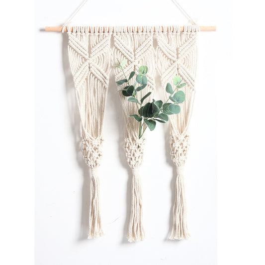 Bohemian Woven Tapestry with Flower Pot Rack – Handcrafted Cotton Elegance