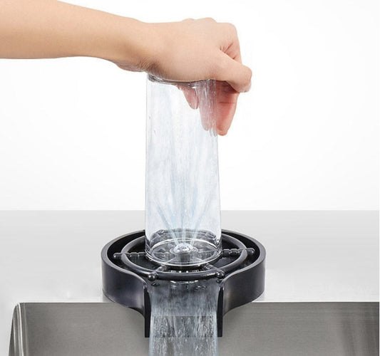 High-Pressure Stainless Steel Glass Washer – Automatic Cup Rinser with ABS Base & Optional Hose Set