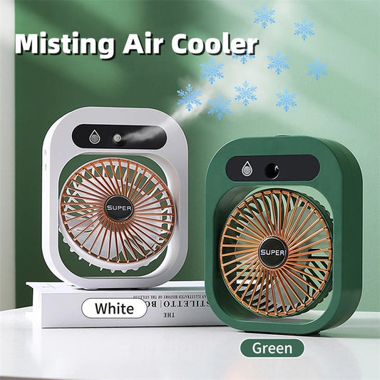 2-in-1 Portable Misting Desk Fan – USB Rechargeable Air Cooler & Humidifier with 3 Speeds