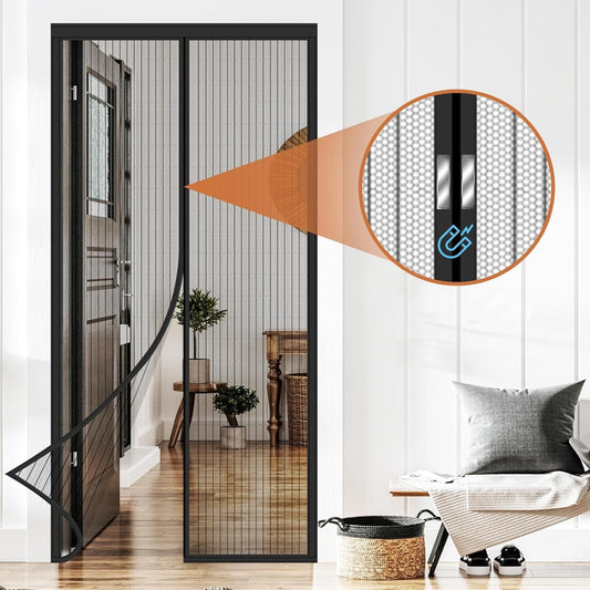 Magnetic Screen Door Curtain – Soft Polyester Mesh with Velcro & Pushpins for Summer Breeze Protection